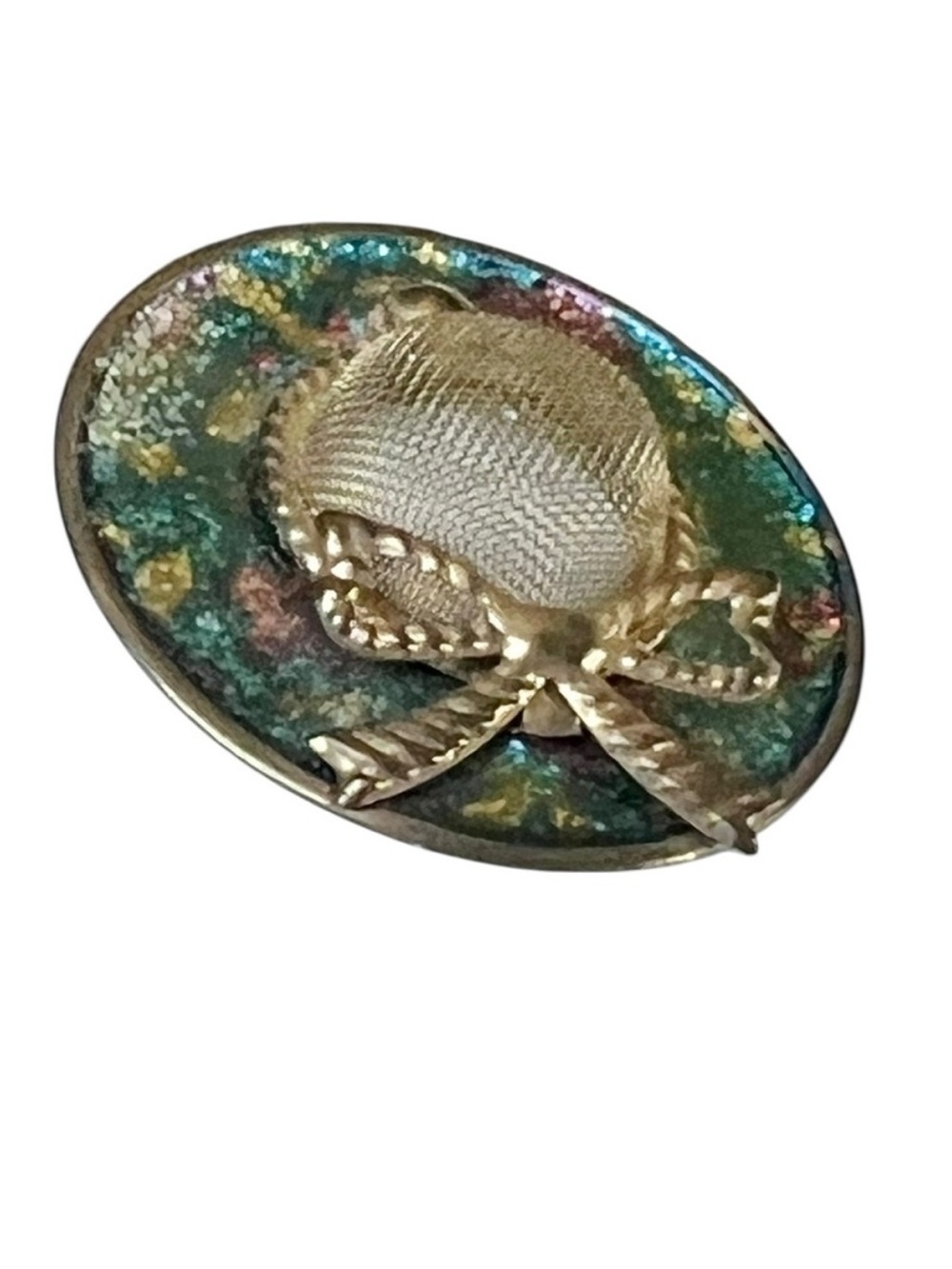 Vintage French Enamel Mesh Hat Brooch Pin Lapel 1980s